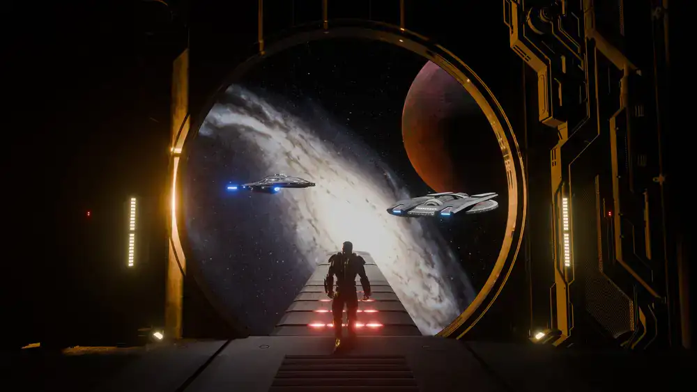 Gameplay screenshot of Idle Starship Command showing space fleets and upgrades